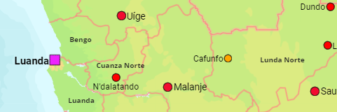 Angola Provinzen und Städte