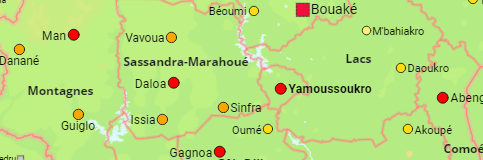 Elfenbeinküste Bezirke und Städte