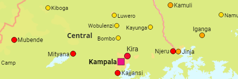 Uganda Regionen und Städte