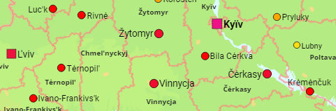 Ukraine Provinces and Major Cities